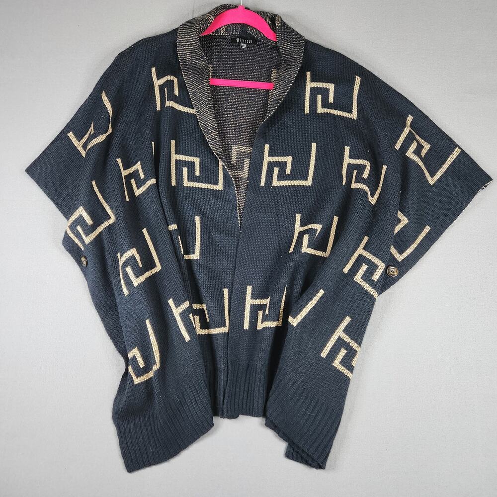 ii Sisters Black & Gold Sweater Poncho Shawl cardigan one size classy warm shrug
